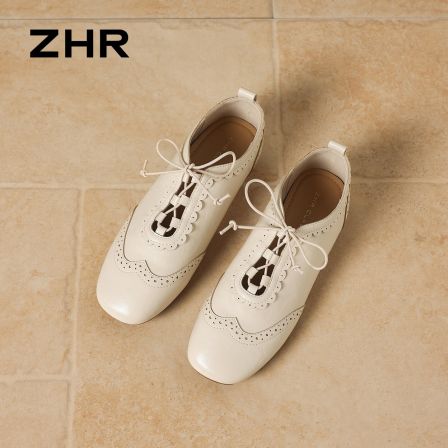 ZHR则则法式系带单鞋女2026秋季新款复古配裙小皮鞋布洛克乐福鞋