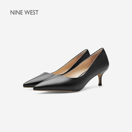 Nine West/玖熙经典细跟高跟鞋5.5cm尖头浅口单鞋真皮一脚蹬女鞋
