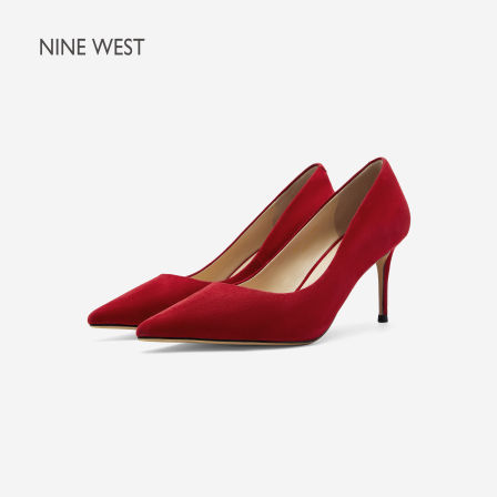 Nine West/玖熙优雅轻熟风红色尖头细跟浅口单鞋女通勤气质高跟鞋