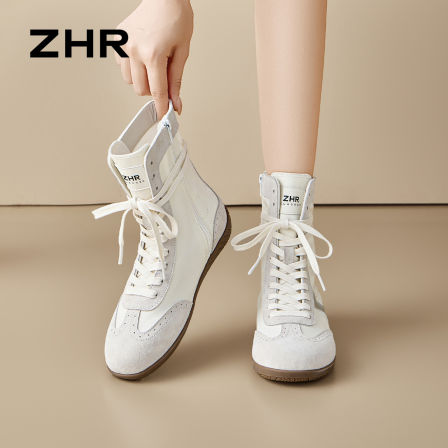 ZHR则则内增高德训鞋女2026新款秋季马丁靴拳击靴白色平底短靴子