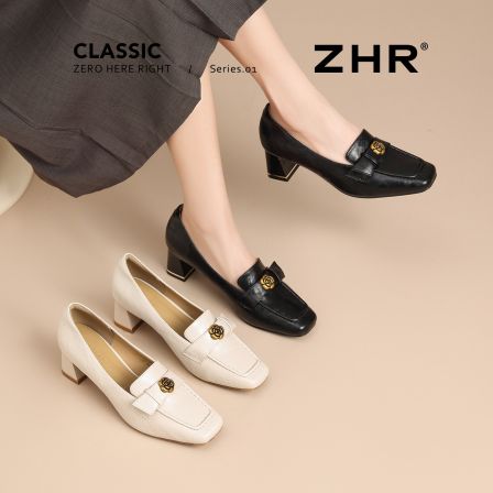 ZHR则则山茶花乐福鞋女2026新款秋季方头粗跟单鞋女英伦风小皮鞋