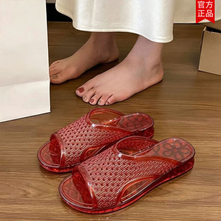 水晶拖鞋女夏季外穿2026新款透明洗澡室内防滑塑料凉拖妈妈老人鞋