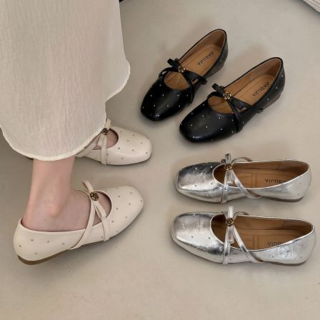 贾不假玛丽珍女鞋2026新款夏季内增高鞋子温柔风方头浅口银色单鞋