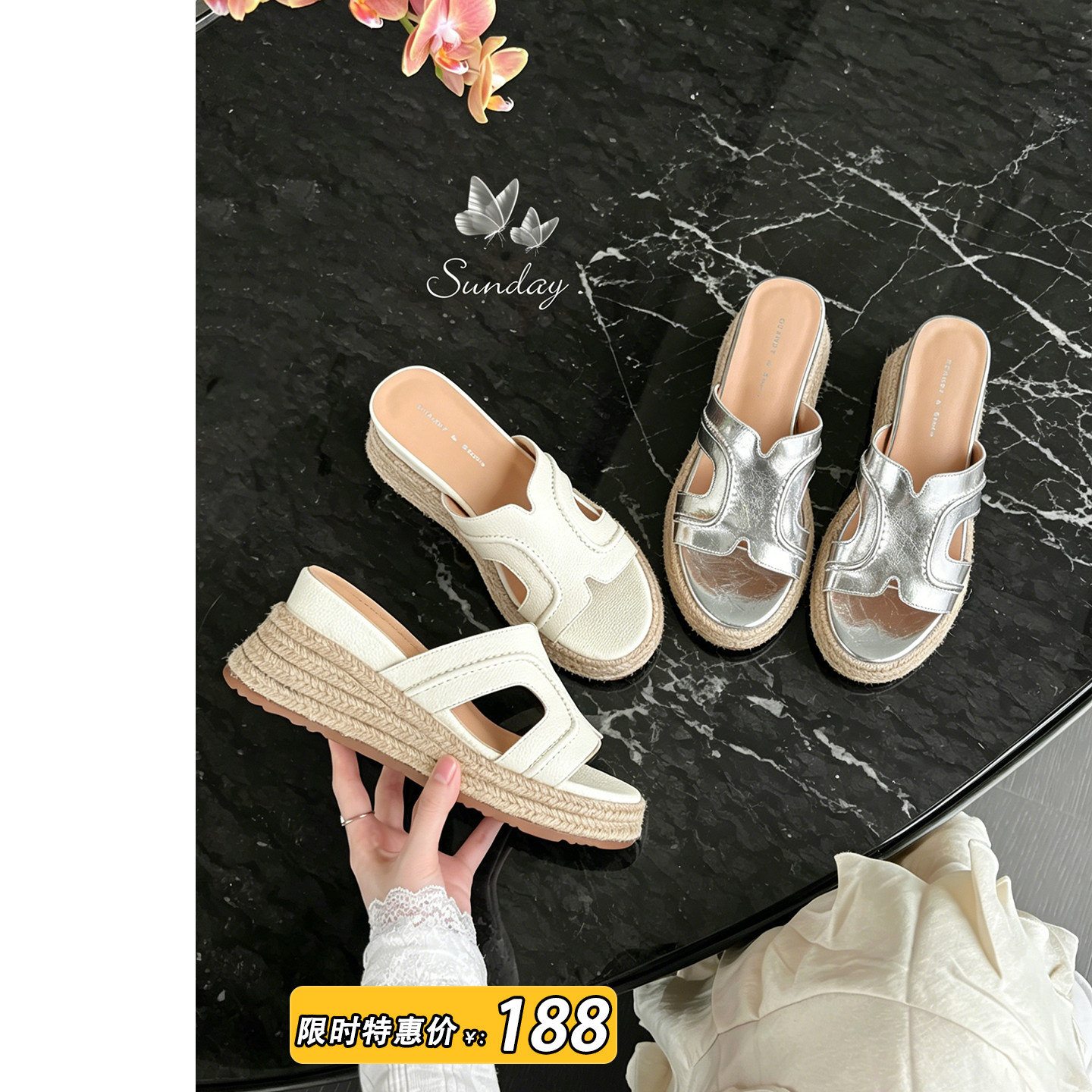 【研发柔软羊皮】大叔家厚底拖鞋女款海边度假耐磨舒适轻便凉拖鞋主图