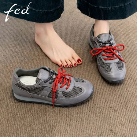 fed厚底德训鞋女秋季新款女鞋网面透气运动鞋软底休闲鞋墨序赤踪