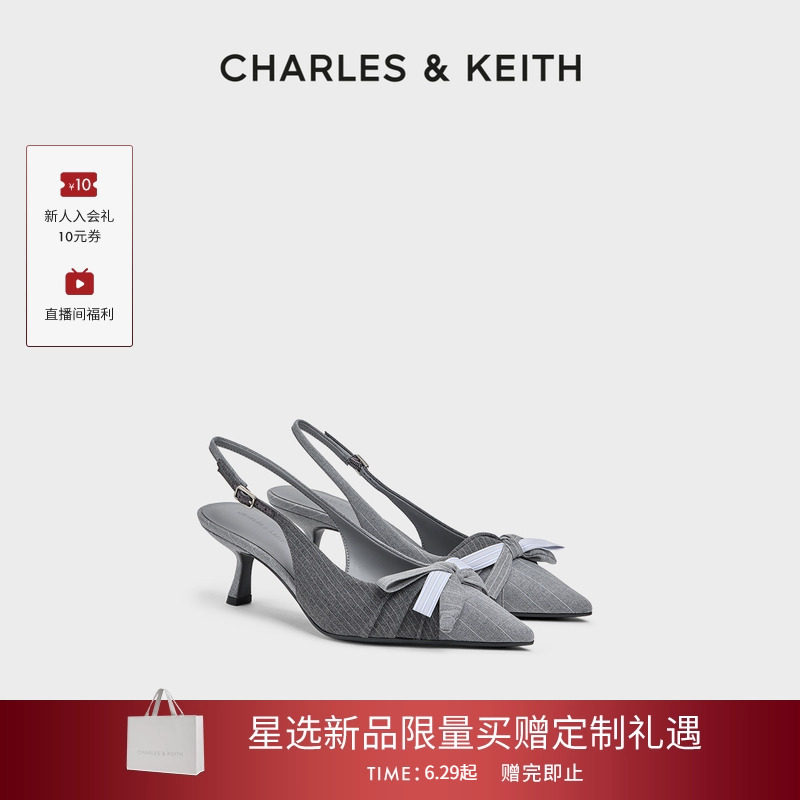 CHARLES&KEITH26秋新款CK1-61720273尖头条纹蝴蝶结高跟凉鞋单鞋主图
