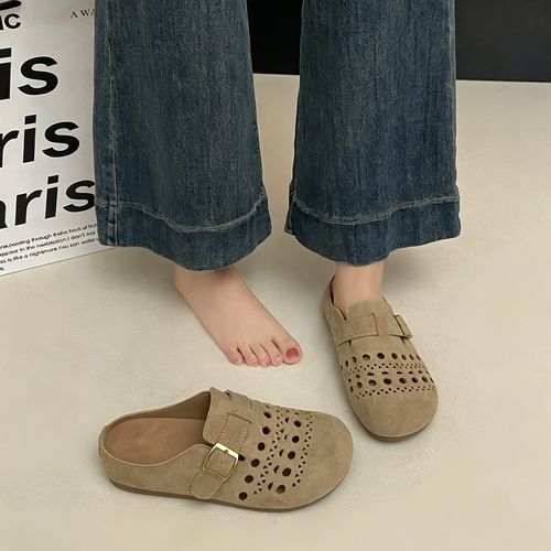 牛皮镂空版勃肯鞋女2026新款夏季女外穿包头半拖鞋软底防滑洞洞鞋主图