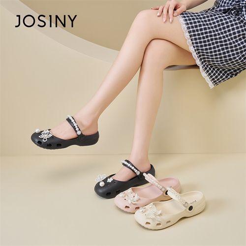 卓诗尼珍珠花朵气质洞洞鞋女2026夏季新款外穿舒适软底防滑凉鞋女主图