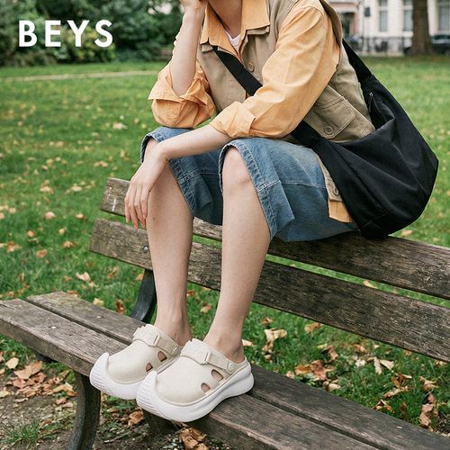 BEYS翘头女鞋外穿2026新款厚底勃肯半拖洞洞鞋增高一脚蹬懒人鞋子主图