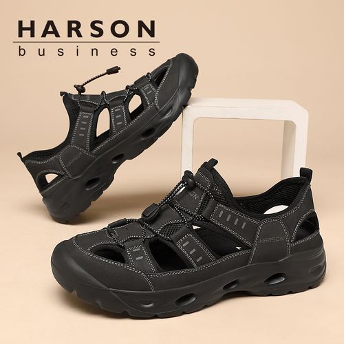 Harson/哈森【头层牛皮】休闲凉鞋夏季镂空沙滩鞋真皮透气洞洞鞋潮主图