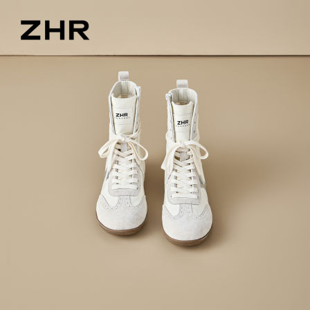 ZHR则则真皮短靴女2026新款秋季内增高德训靴布洛克时尚户外靴子
