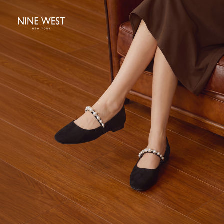 Nine West/玖熙珍珠复古玛丽珍鞋女法式平底单鞋女款舒适软底百搭