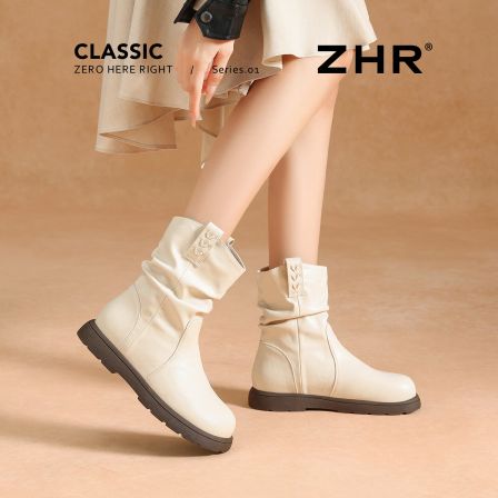 ZHR则则短靴女款2026新款白色褶皱堆堆靴舒适百搭川西旅行新疆靴