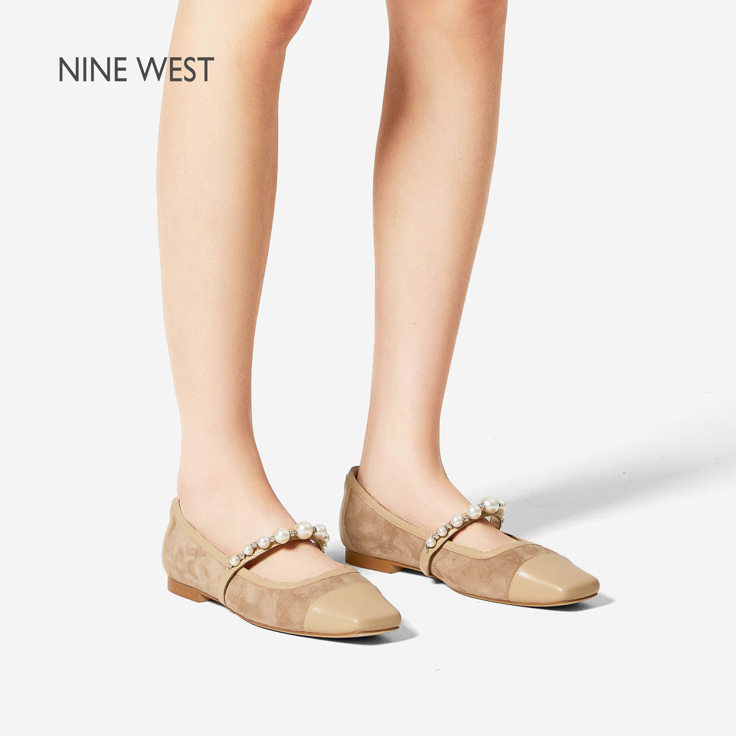 Nine West/玖熙方头珍珠玛丽珍平底单鞋软皮浅口百搭不累脚女皮鞋主图
