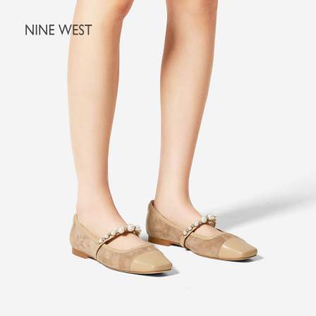 Nine West/玖熙方头珍珠玛丽珍平底单鞋软皮浅口百搭不累脚女皮鞋