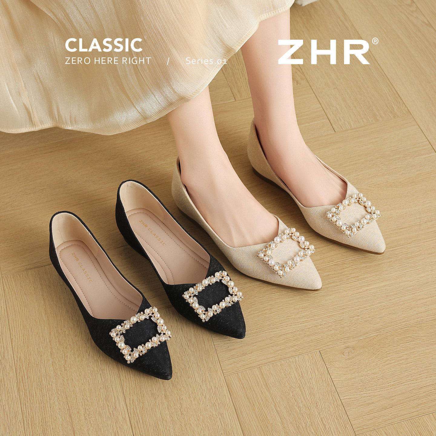 ZHR则则平底浅口单鞋女2026夏季新款尖头不累脚单鞋法式玛丽珍鞋主图