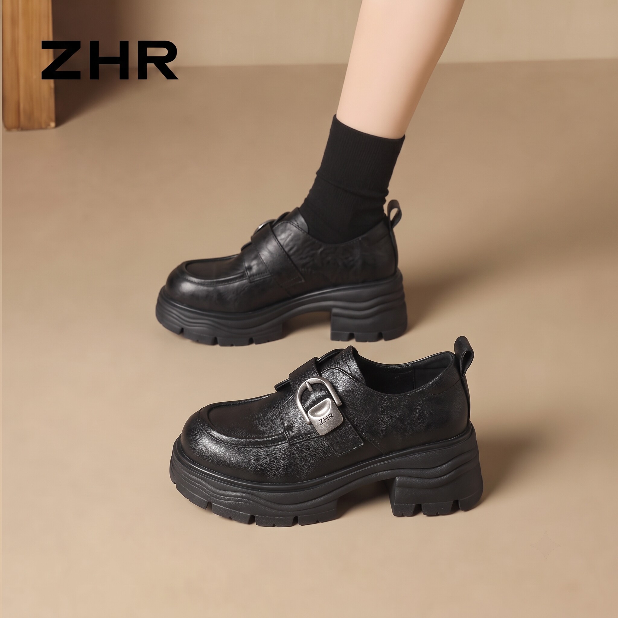 ZHR则则羊皮乐福鞋女2026秋季新款英伦风6cm黑色小皮鞋玛丽珍单鞋主图