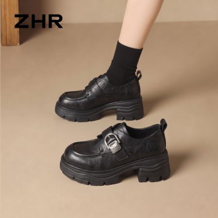 ZHR则则羊皮乐福鞋女2026秋季新款英伦风6cm黑色小皮鞋玛丽珍单鞋