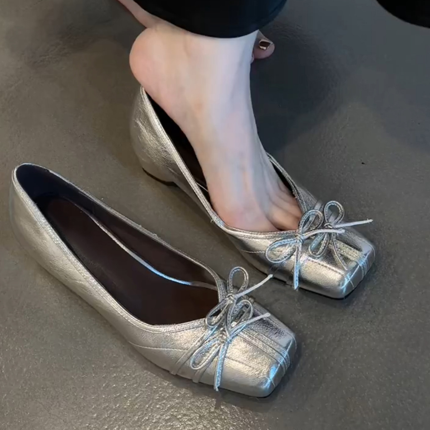 羊皮版~甜美温柔仙女风时尚舒适玛丽珍鞋女内增高一脚蹬芭蕾舞鞋主图