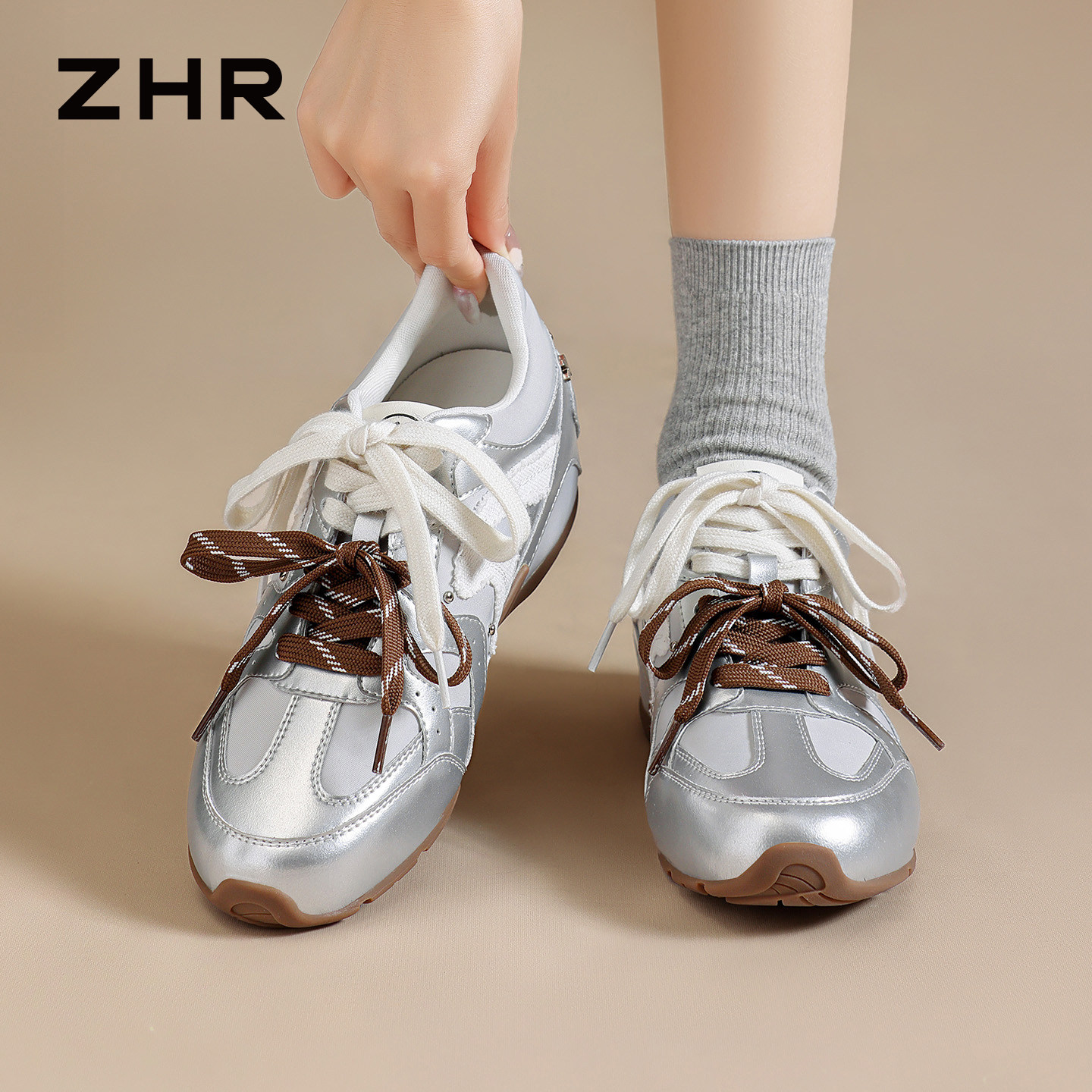 ZHR则则RunStar复古真皮德训鞋2026秋季新款增高运动鞋轻便阿甘鞋主图