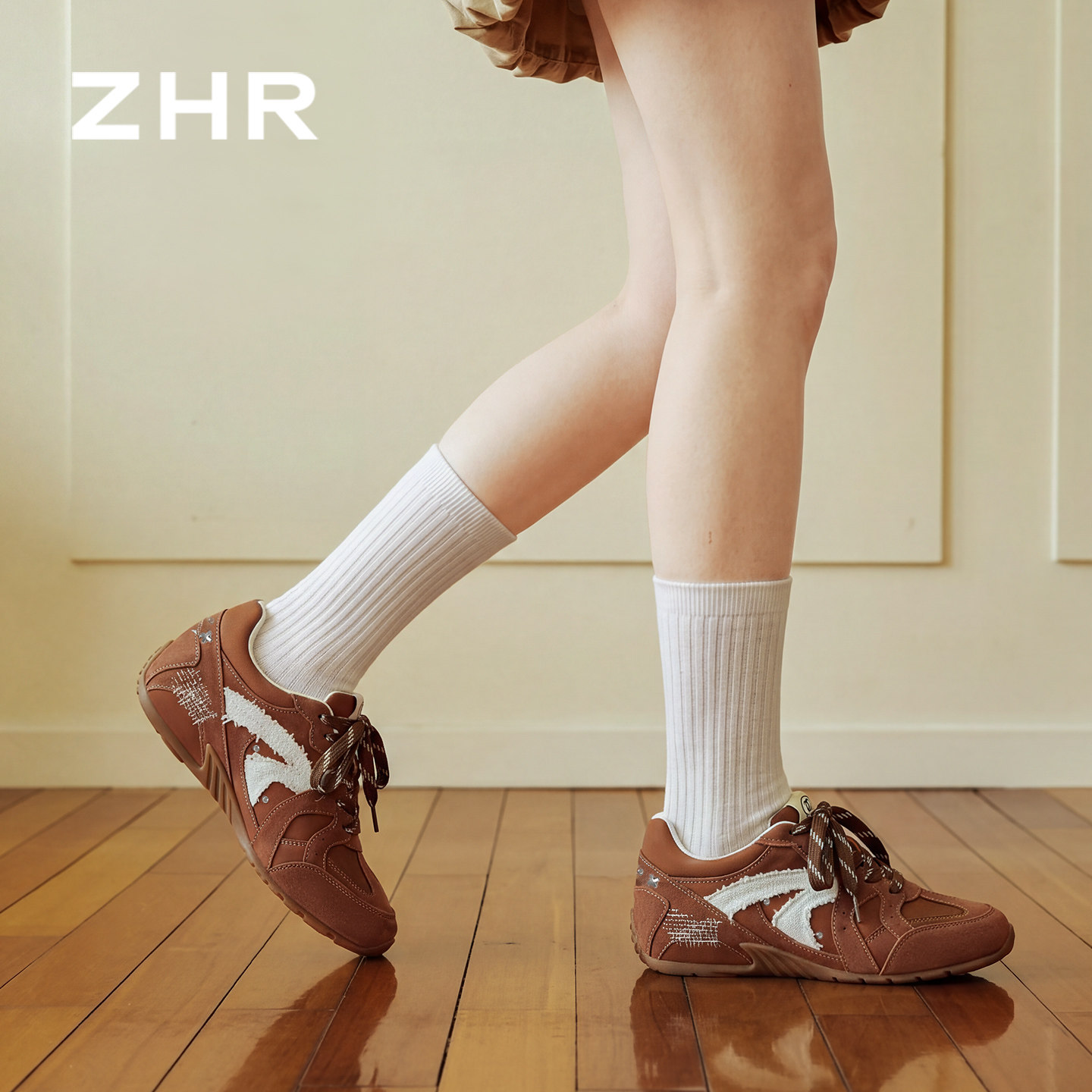 ZHR则则RunStar真皮德训鞋2026秋季新款复古轻便运动鞋厚底阿甘鞋主图