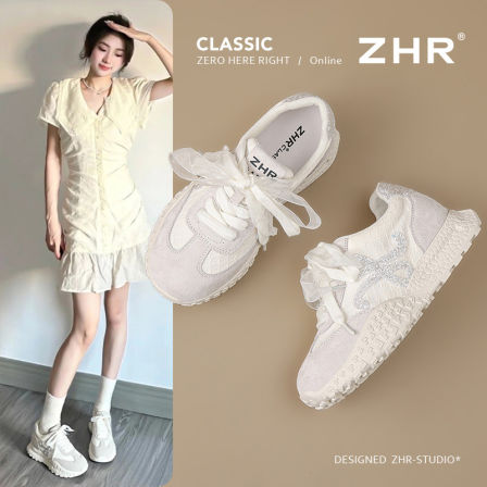 ZHR则则芭蕾德训鞋女2026秋季新款蝴蝶结阿甘鞋内增高厚底运动鞋