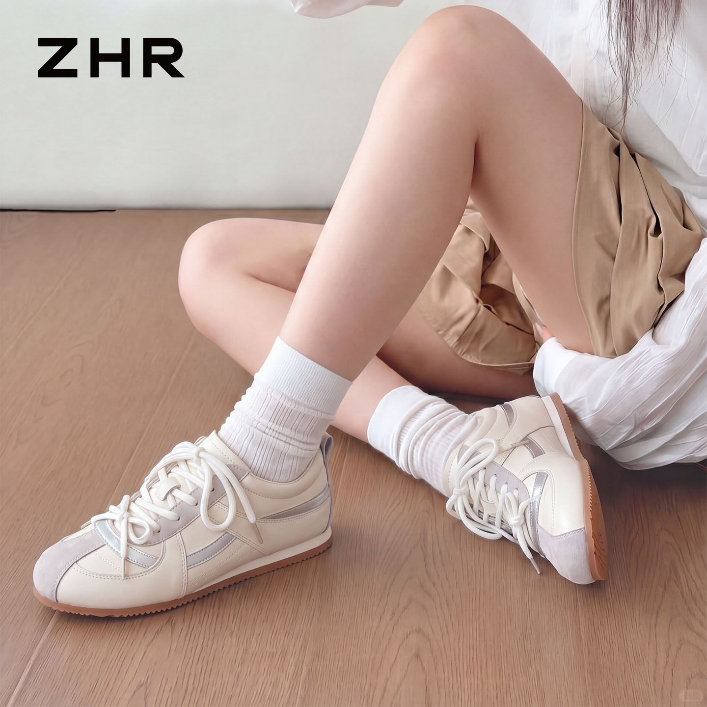 ZHR则则芭蕾德训鞋女2026秋季新款真皮软底小白鞋百搭休闲阿甘鞋主图