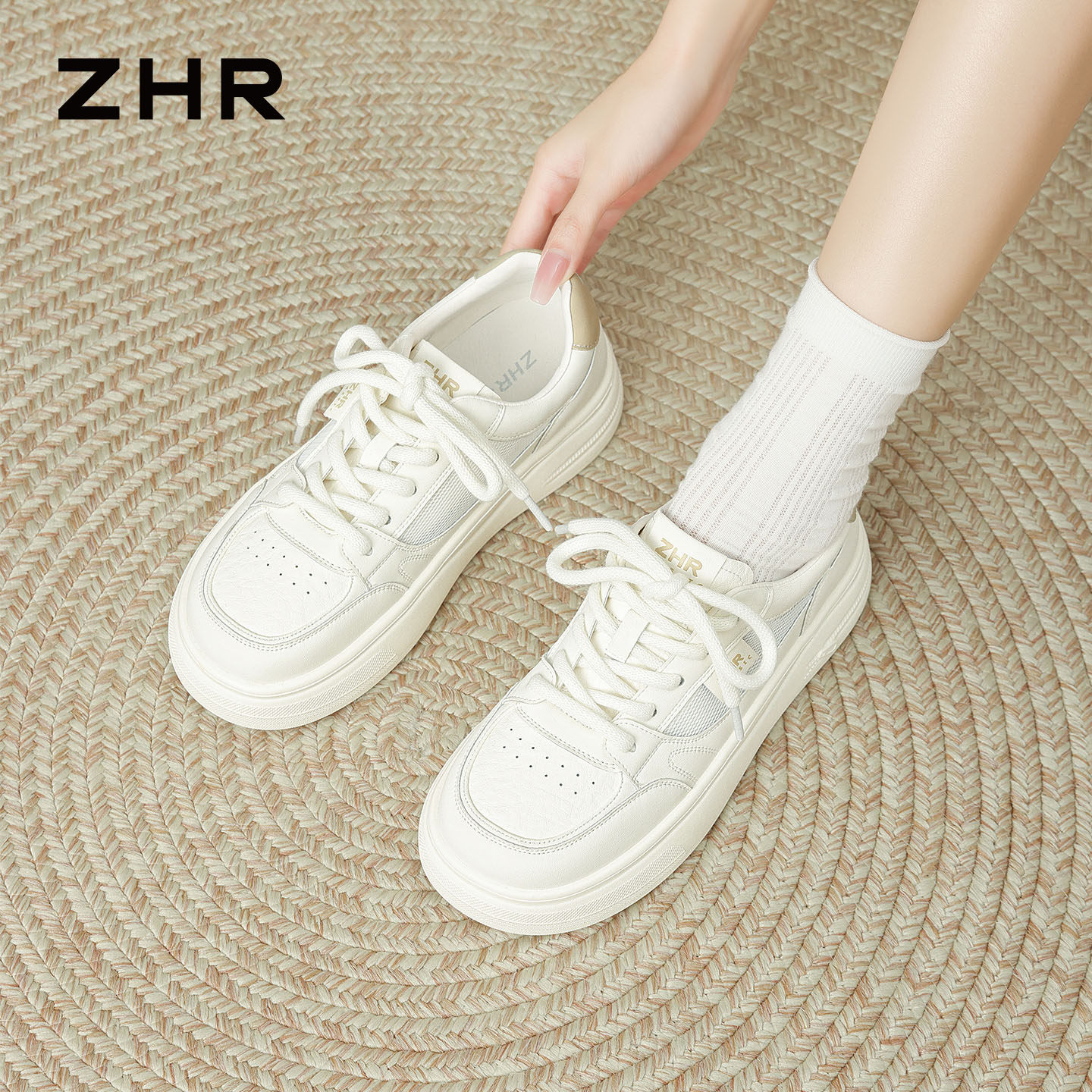 ZHR则则网面厚底小白鞋女2026秋季新款内增高运动鞋透气休闲板鞋主图