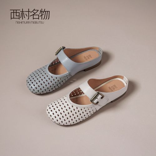 西村名物镂空编织穆勒鞋女夏季包头凉鞋平底半拖鞋柔软防滑洞洞鞋主图