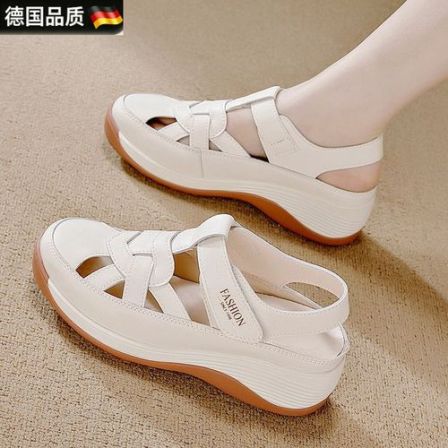 【德国品质】软皮新款厚底凉鞋夏天女鞋包头坡跟夏季洞洞鞋2026女镂