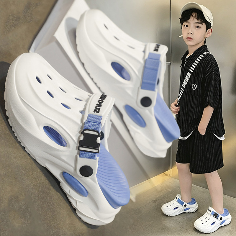 儿童拖鞋男童2026夏季新款小孩洞洞鞋洗澡防滑中大童包头沙滩凉拖主图