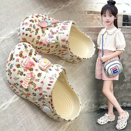 官网品牌女童碎花洞洞鞋时尚夏季儿童凉拖鞋女孩沙滩凉鞋软底外穿