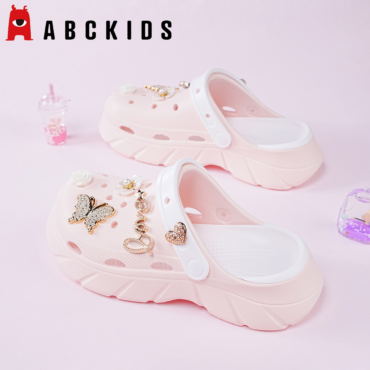 Abckids女童洞洞鞋儿童拖鞋夏季防滑包头女孩宝宝外穿透气沙滩鞋主图