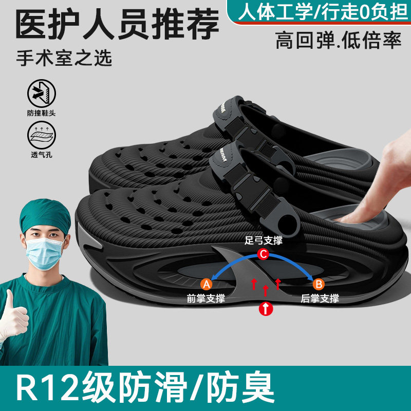 手术室洞洞鞋男款2026新款夏季户外穿沙滩防滑防臭耐磨厚底凉拖男主图