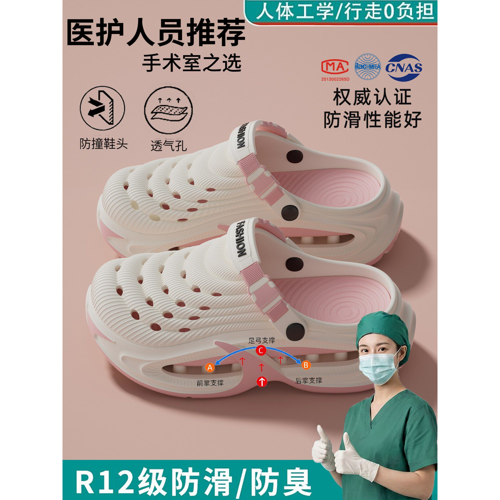 医用手术室拖鞋女2026夏季新款外穿小个子增高厚底足弓支撑洞洞鞋主图