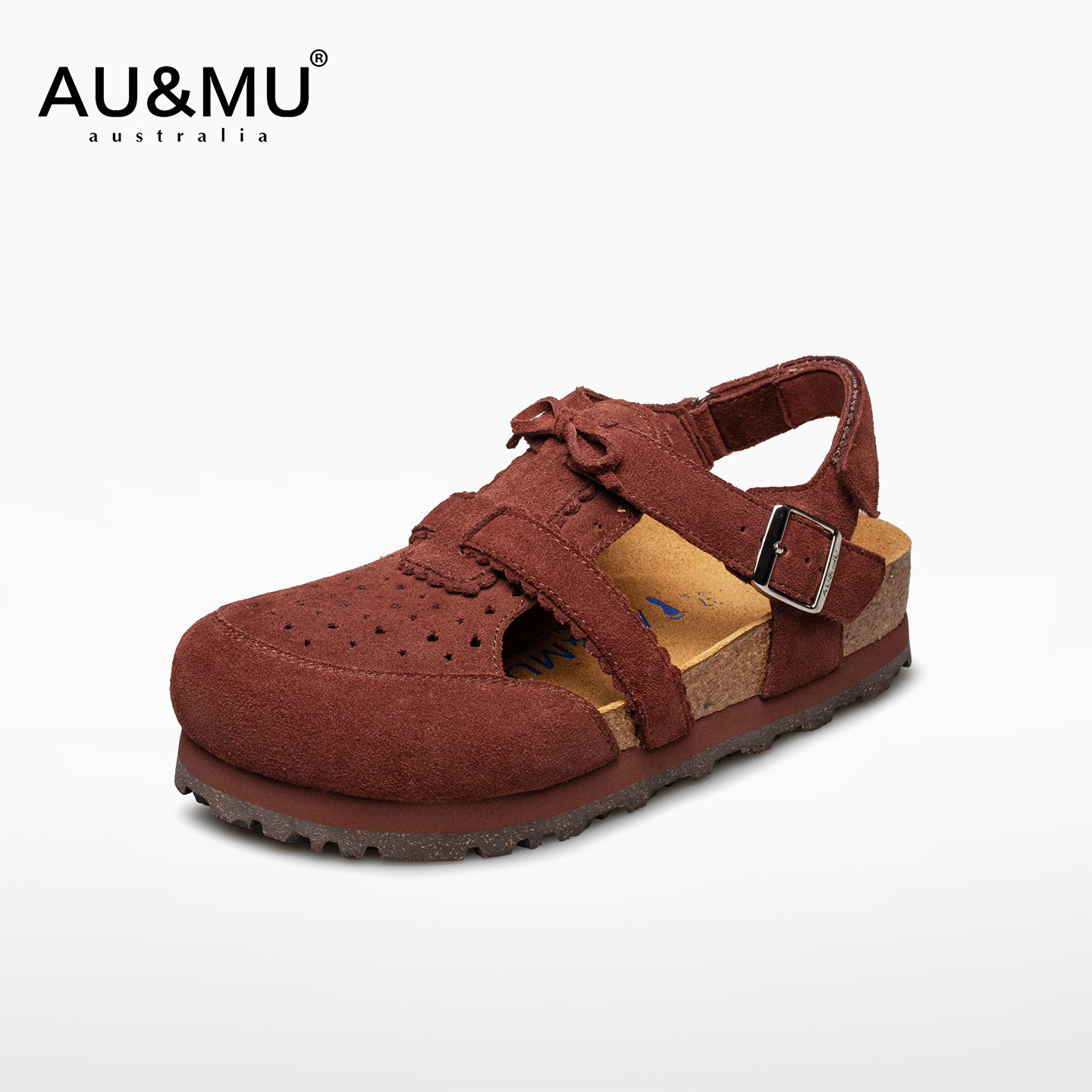 AUMU2026夏季新品包头玛丽珍洞洞鞋百搭通勤厚底软木勃肯凉鞋女主图