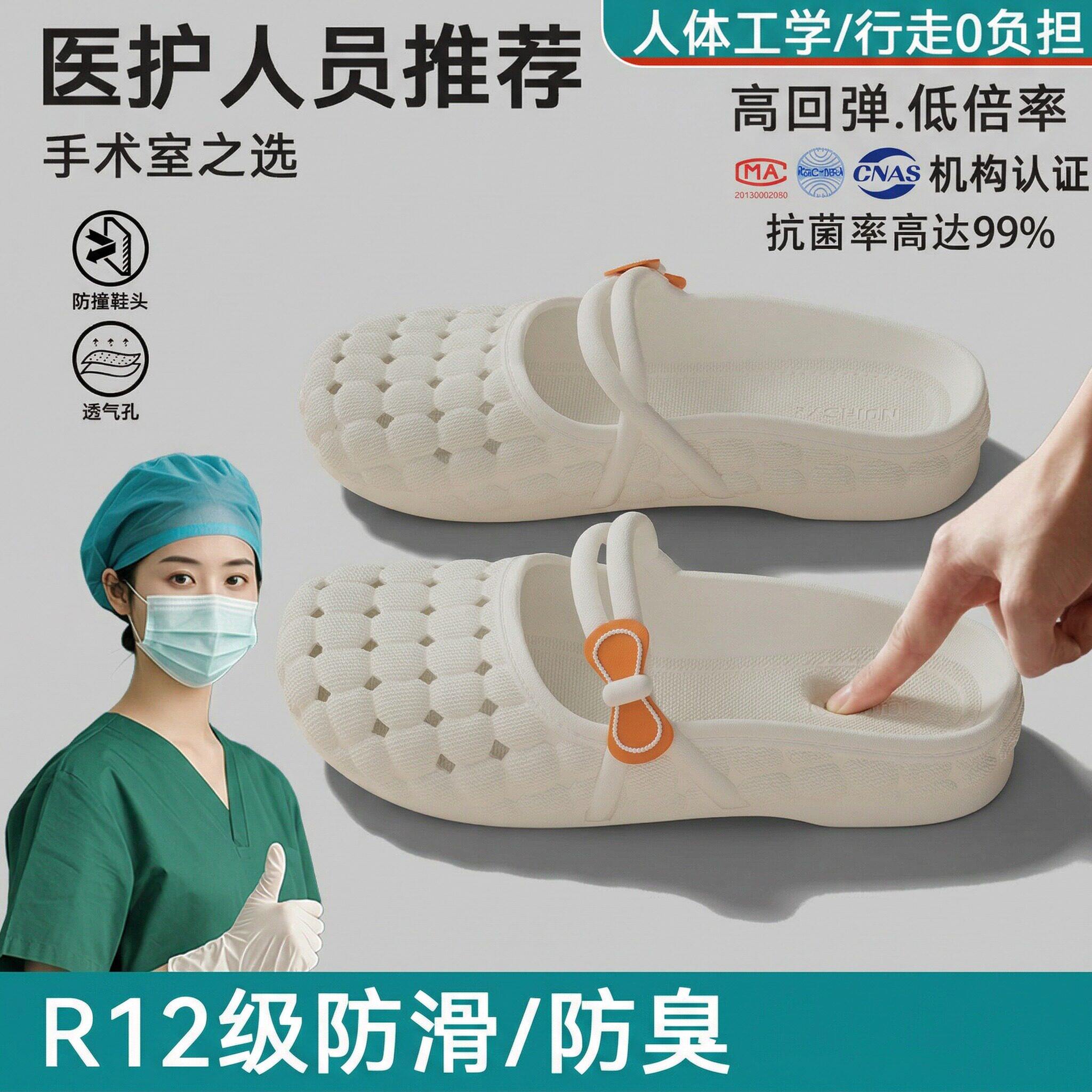 官网品牌医护包头半拖鞋女款2026夏新款女生外穿一脚蹬透气洞洞鞋主图