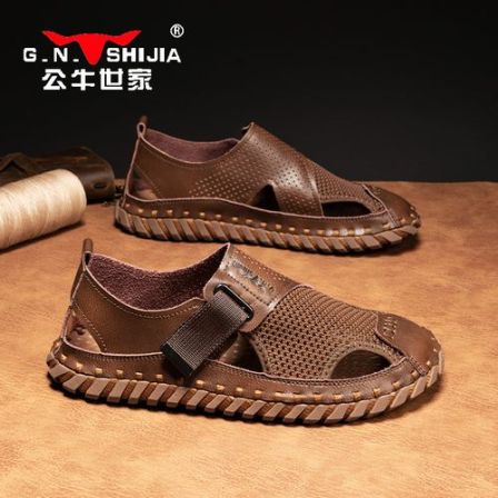 公牛世家2026夏天轻便户外网面凉鞋男士夏季透气包头洞洞凉鞋男鞋