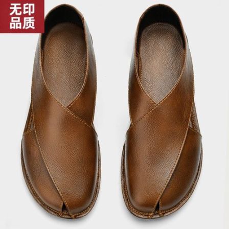 无印品质男皮凉鞋潮流欧洲站罗马凉鞋青年洞洞鞋48大码休闲鞋透气
