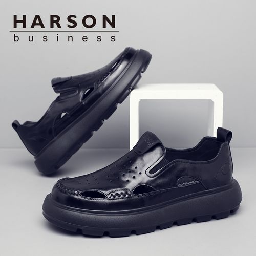 Harson/哈森【头层牛皮】休闲凉鞋一脚蹬男鞋透气洞洞鞋潮流凉皮鞋主图