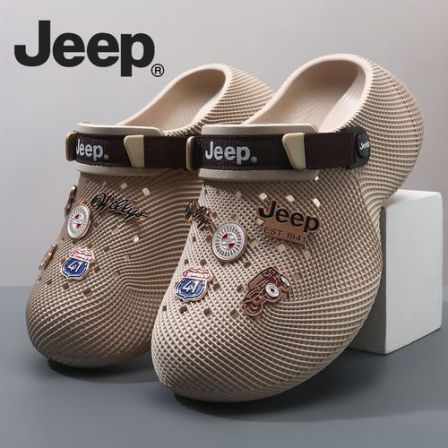 JEEP/吉普包头拖鞋男款踩屎感拖鞋外穿透气沙滩鞋软底3D纹洞洞鞋