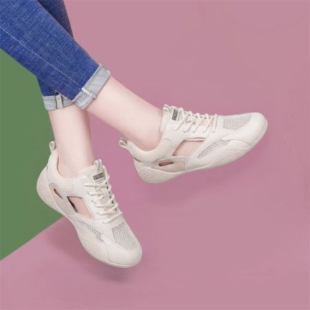 真皮洞洞鞋女款2026新款夏季镂空网鞋透气网面运动休闲凉鞋子舒适