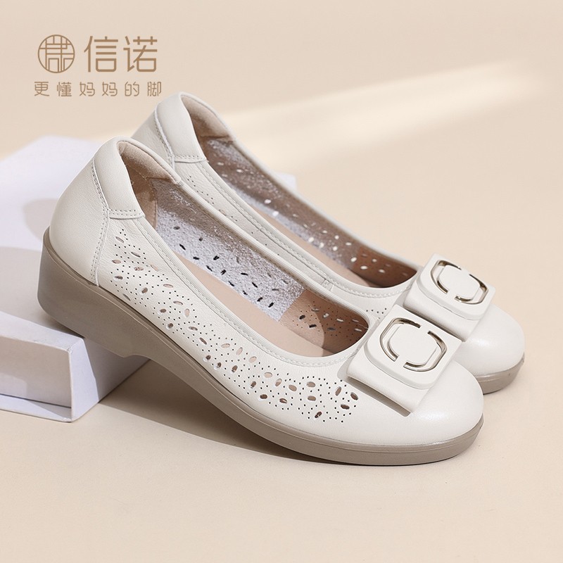 信诺2026夏季新款妈妈凉鞋真皮洞洞鞋女软底舒适一脚蹬通勤皮鞋子主图