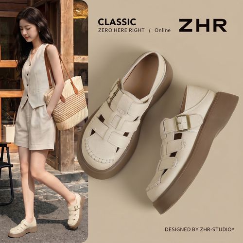 ZHR/则则软底罗马凉鞋女百搭夏季新款外穿厚底包头休闲洞洞鞋主图