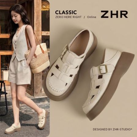 ZHR/则则软底罗马凉鞋女百搭夏季新款外穿厚底包头休闲洞洞鞋
