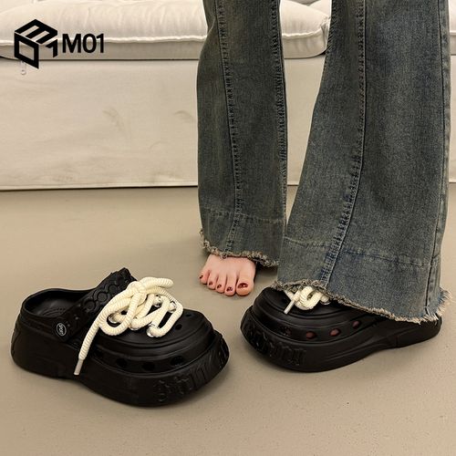 M01包头厚底半拖鞋女夏外穿高级感超火新款洞洞鞋沙滩海边懒人鞋主图