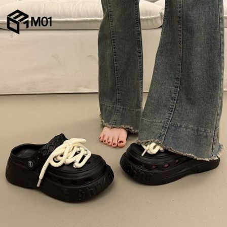 M01包头厚底半拖鞋女夏外穿高级感超火新款洞洞鞋沙滩海边懒人鞋