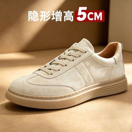 真皮复古老钱风德训鞋男士隐形增高5cm休闲板鞋2026新款百搭男鞋