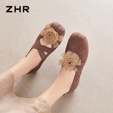 ZHR则则山茶花芭蕾单鞋女2026夏新款软底内增高玛丽珍鞋浅口单鞋