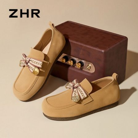 ZHR则则平底真皮勃肯鞋女2026秋新款复古软底乐福鞋一脚蹬豆豆鞋